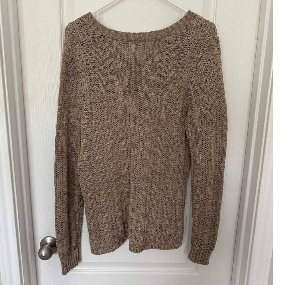 NWT Jones New York Signature V-Neck Open Knit Sweater Oatmeal Size L Boho Chic - Picture 4 of 8